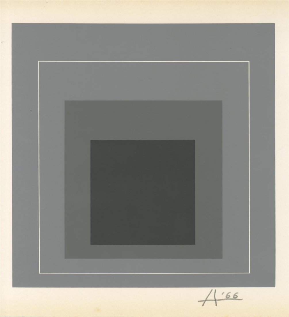 JOSEF ALBERS - Original color silkscreen: Josef Albers (German/American, 1888 - 1976). "White Line Square IX (miniature edition) [from: White Line Squares - Series II]". Original color silkscreen. 1966. Signed in pencil with the initial and d