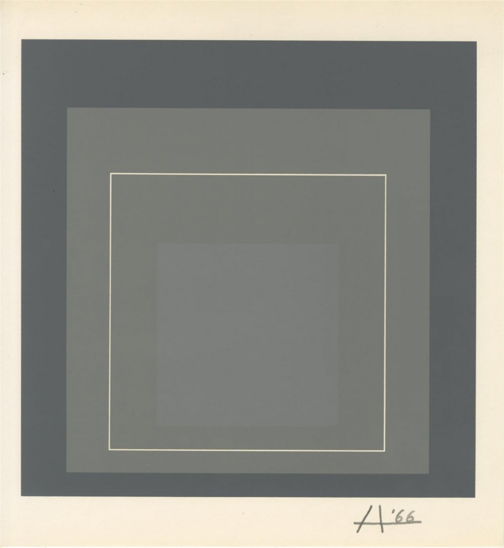 JOSEF ALBERS - Original color silkscreen: Josef Albers (German/American, 1888 - 1976). "White Line Square V (miniature edition) [from: White Line Squares - Series I]". Original color silkscreen. 1966. Signed in pencil with the initial and dat