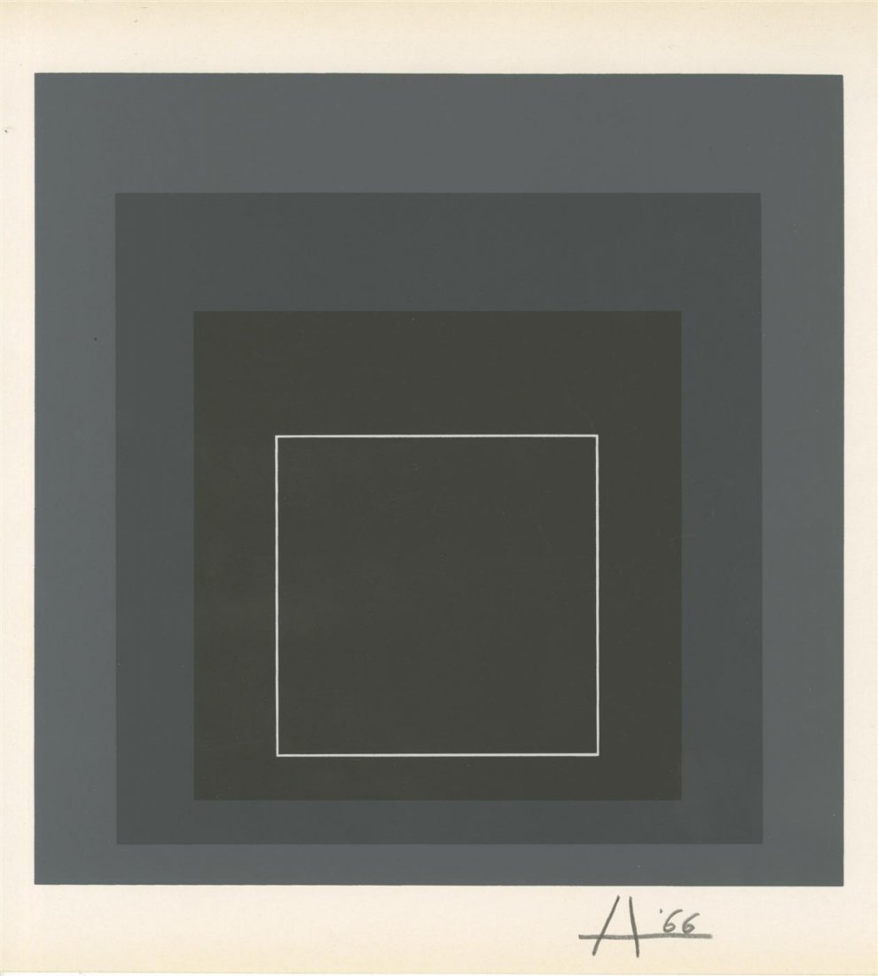 JOSEF ALBERS - Original color silkscreen: Josef Albers (German/American, 1888 - 1976). "White Line Square VIII (miniature edition) [from: White Line Squares - Series I]". Original color silkscreen. 1966. Signed in pencil with the initial and 
