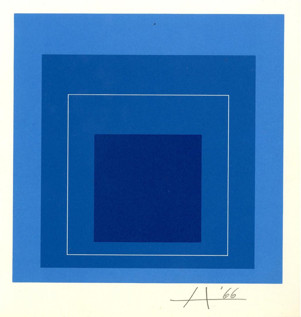 JOSEF ALBERS - Original color lithograph: Josef Albers (German/American, 1888 - 1976). "White Line Square XIII (miniature edition) [from: White Line Squares - Series II]". Original color lithograph. 1966. Signed in pencil with the initial and