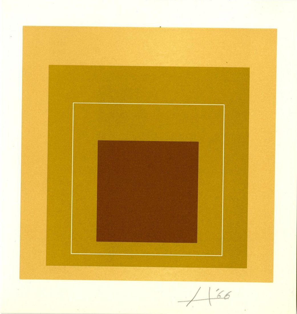 JOSEF ALBERS - Original color lithograph: Josef Albers (German/American, 1888 - 1976). "White Line Square XVI (miniature edition) [from: White Line Squares - Series II]". Original color lithograph. 1966. Signed in pencil with the initial and 