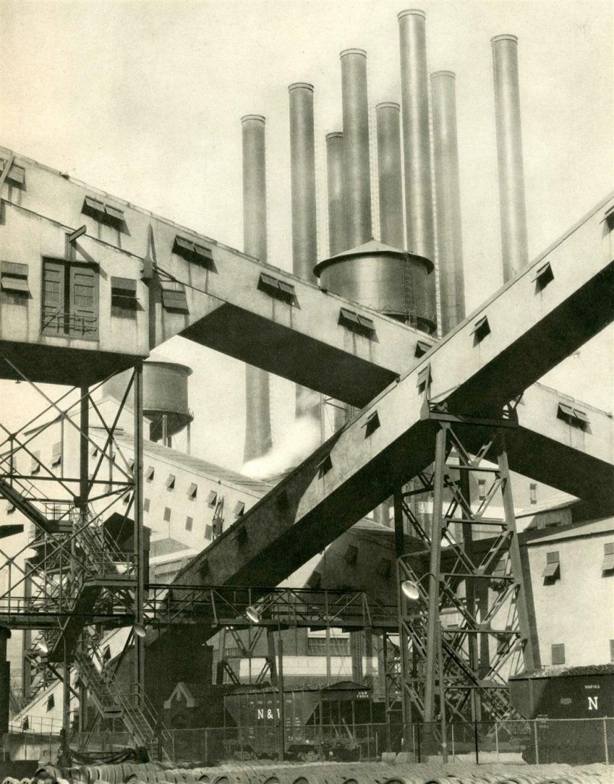 CHARLES SHEELER - Original vintage photogravure: Charles Sheeler (American, 1883-1965). "Ford Plant, River Rouge, Criss-Crossed Conveyors". Original vintage photogravure. 1927. Printed 1930. Small edition?. Cream wove paper. Fine condition. Literatu