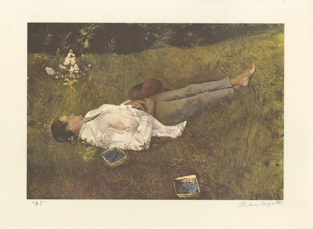 ANDREW WYETH [after] - Color offset lithograph: Andrew Wyeth [after] (American, 1917-2009). "The Berry Picker". Color offset lithograph. 1961. Printed 1963. Signed in pencil, lower right; annotated lower left. A proof from the edition of unknown si