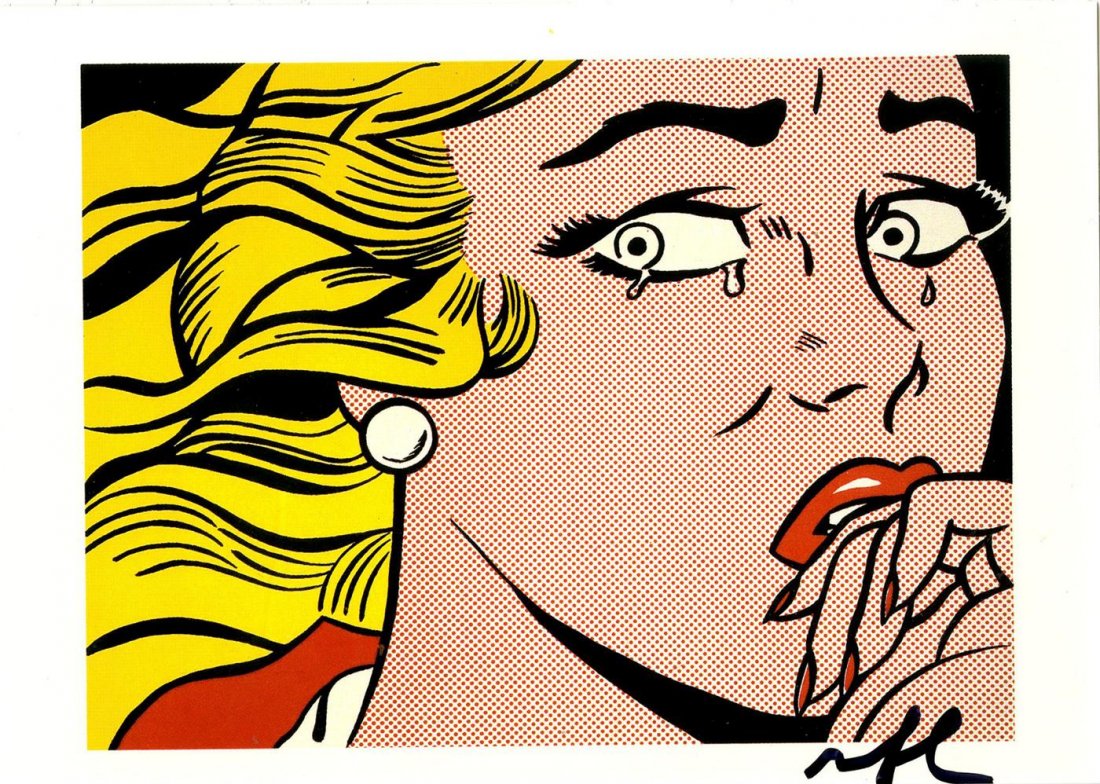 ROY LICHTENSTEIN - Color offset lithograph: Roy Lichtenstein (American, 1923-1997). "Crying Girl [postcard edition]". Color offset lithograph. 1963. Printed 1994. Initialed in black marker, lower right; signed verso. Edition unknown, presumed s