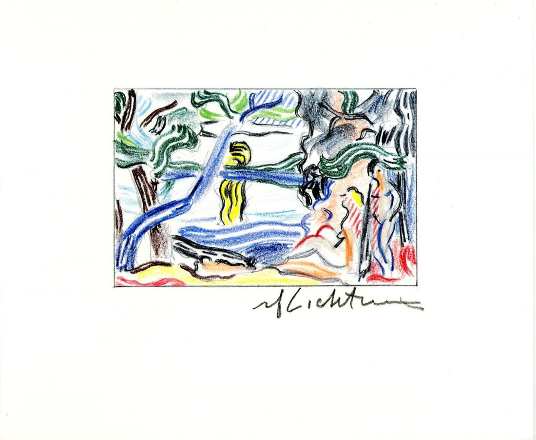 ROY LICHTENSTEIN - Color offset lithograph: Roy Lichtenstein (American, 1923-1997). "Moonscape". Color offset lithograph. 1986. Signed in pencil, lower right. A proof (?) aside from the edition of 100. White wove Coronado opaque SST cover stock