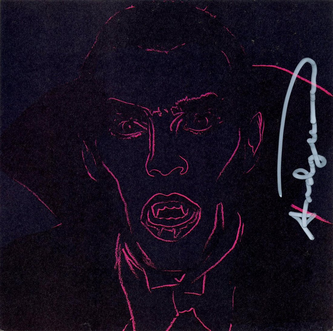 ANDY WARHOL - Color offset lithograph: Andy Warhol (American, 1928 - 1987). "Dracula [announcement]". Color offset lithograph. 1981. Signed in white marker, right center. Edition unknown, presumed small (250?). Light cream wove paper. Prin