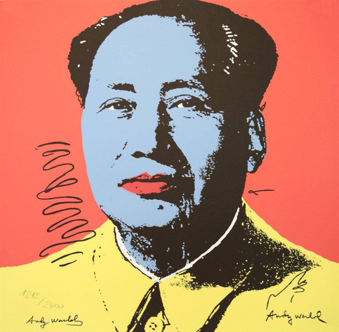 ANDY WARHOL [after] - Color lithograph: Andy Warhol [after] (American, 1928 - 1987). "Mao #02". Color lithograph. Printed c1986. Bears signature in black marker, lower left; signed in the plate, lower right. Editioned in pencil. Cream wove 