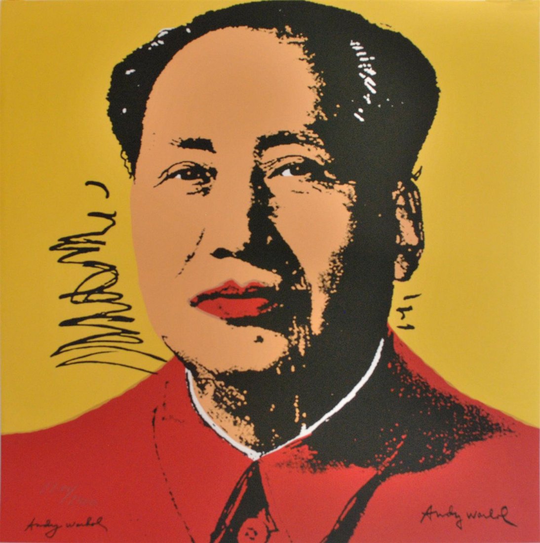 ANDY WARHOL [after] - Color lithograph: Andy Warhol [after] (American, 1928 - 1987). "Mao #08". Color lithograph. Printed c1986. Bears signature in black marker, lower left; signed in the plate, lower right. Editioned in pencil. Cream wove 