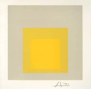 JOSEF ALBERS - Original color silkscreen: Josef Albers (German/American, 1888 - 1976). "Homage to the Square: Dense Soft (miniature edition)". Original color silkscreen. 1971. Signed in pencil with the initial and dated, lower right. Probably