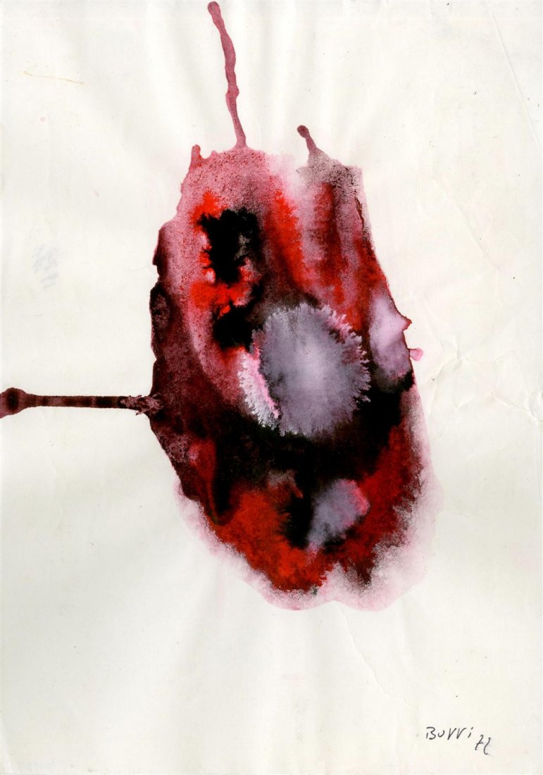 ALBERTO BURRI - Mixed media on paper: Alberto Burri (Italian, 1915-1995). "Combustione #1". Mixed media on paper. 1972. Signed and dated, lower right. Condition: some creasing and rippling (incurred while painting was created), else very