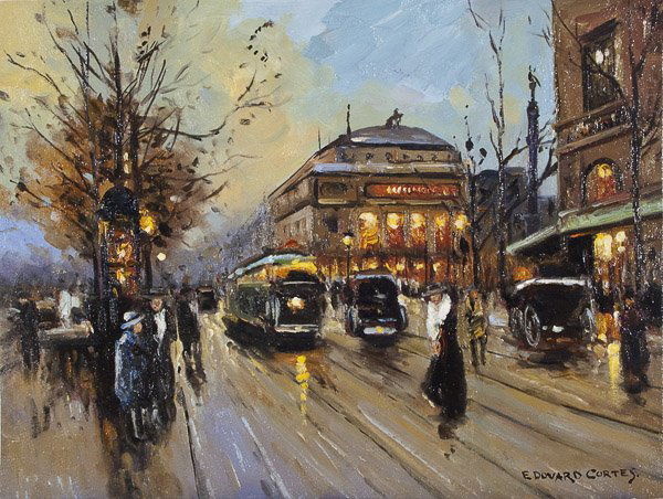 EDOUARD CORTES [after] - Oil on canvas: Edouard Cortes [after] (French, 1882-1969). "Boulevard parisien". Oil on canvas. Bears spurious signature lower right. Vibrant, fresh colors. Good condition, with no paint flaking, chipping, etc. Reli