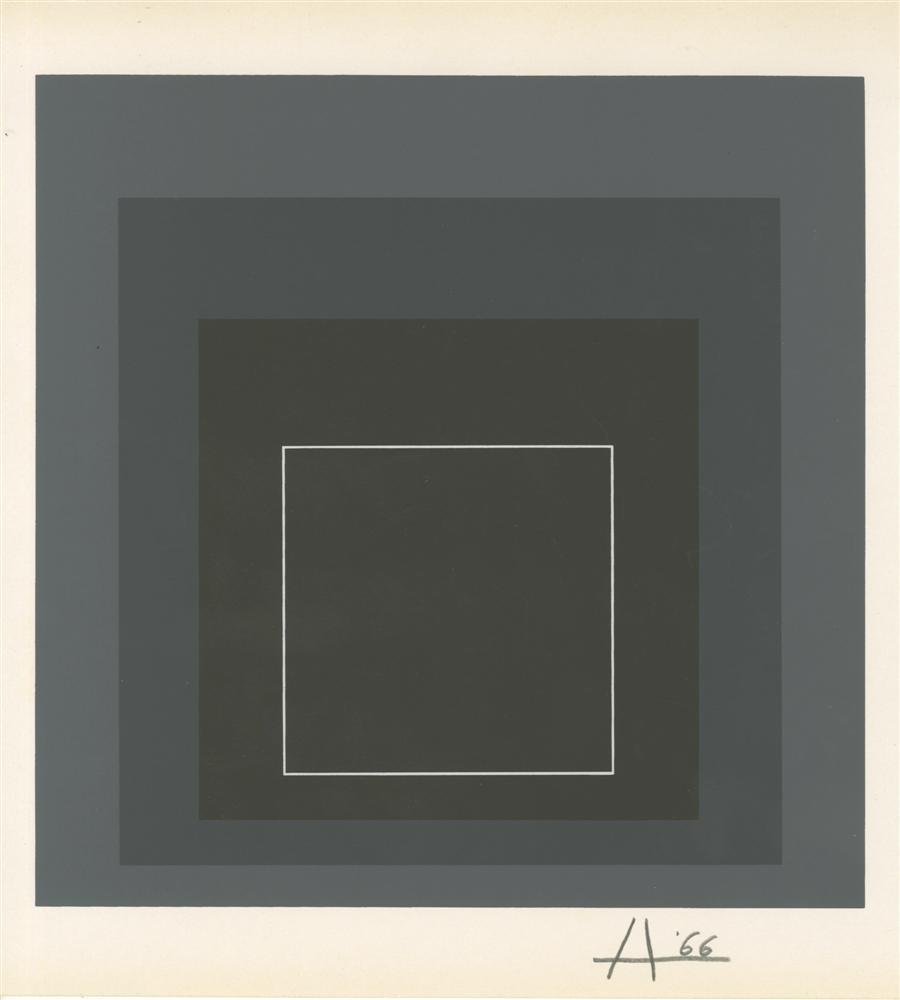 JOSEF ALBERS - Original color silkscreen: Josef Albers (German/American, 1888 - 1976). "White Line Square VIII (miniature edition) [from: White Line Squares - Series I]". Original color silkscreen. 1966. Signed in pencil with the initial and 