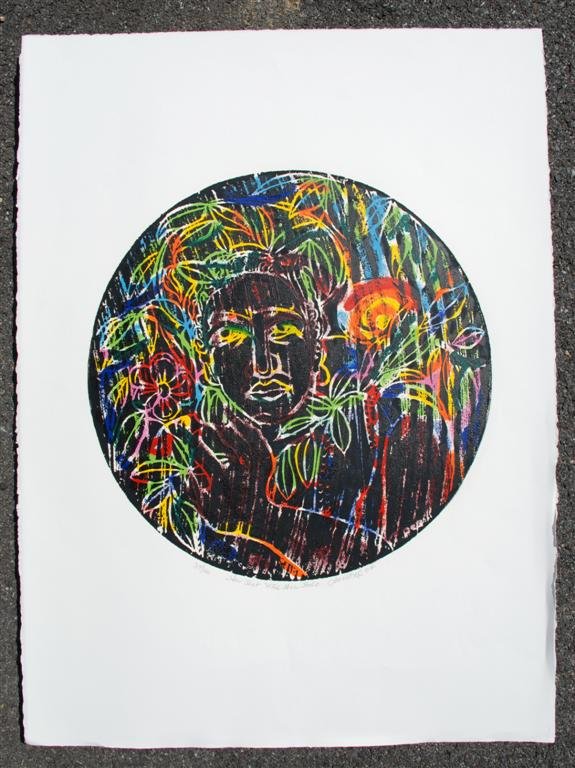 DAVID C. DRISKELL - Color woodcut: David C. Driskell (American, b.1931). "Her Hat Was Her Halo". Color woodcut. 2007. Signed, titled, dated, numbered in pencil, lower margin. Edition of 40. Full margins. Fine impression. Condition: fol
