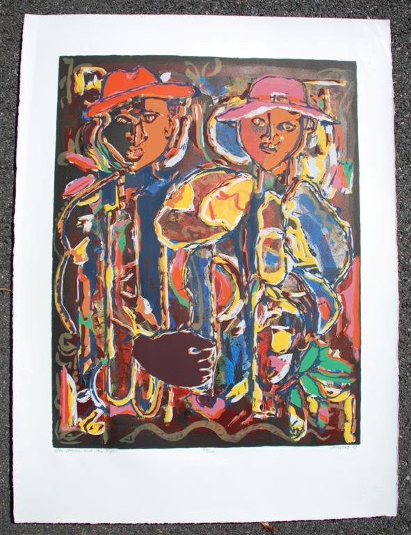 DAVID C. DRISKELL - Color silkscreen and: David C. Driskell (American, b.1931). "The Farmer and His Wife". Color silkscreen and lithograph. 2009. Signed, titled, dated, numbered in pencil, lower margin. Edition of 100. Full margins. Fine impr