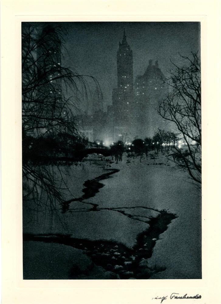 ADOLF FASSBENDER - Original vintage photogravure: Adolf Fassbender (German/American, 1884 - 1980). "White Night [New York City]". Original vintage photogravure. 1936. Printed 1937. Signature stamp, recto. Fine condition. This print sold for $978 at C