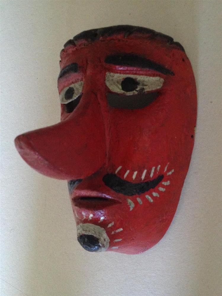 MEXICAN MASKMAKER, [20TH CENTURY] - Hand-carved,: Mexican Maskmaker, [20th Century]. "Mexican Mask [Traditional - 0174]. A Moro mask from the Moors and Christians dance, State of Veracruz [Mexico]". Hand-carved, hand-painted polychromed natural hardw