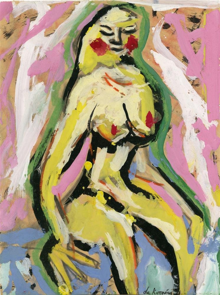 WILLEM DE KOONING [by or attrib] - Oil on paper: Willem de Kooning [by or attrib] (Dutch/American, 1904-1997). "Untitled (Nude)". Oil on paper. c1950. Signed lower right. Condition: overall very good; some minor paint loss; minor paper loss right mi