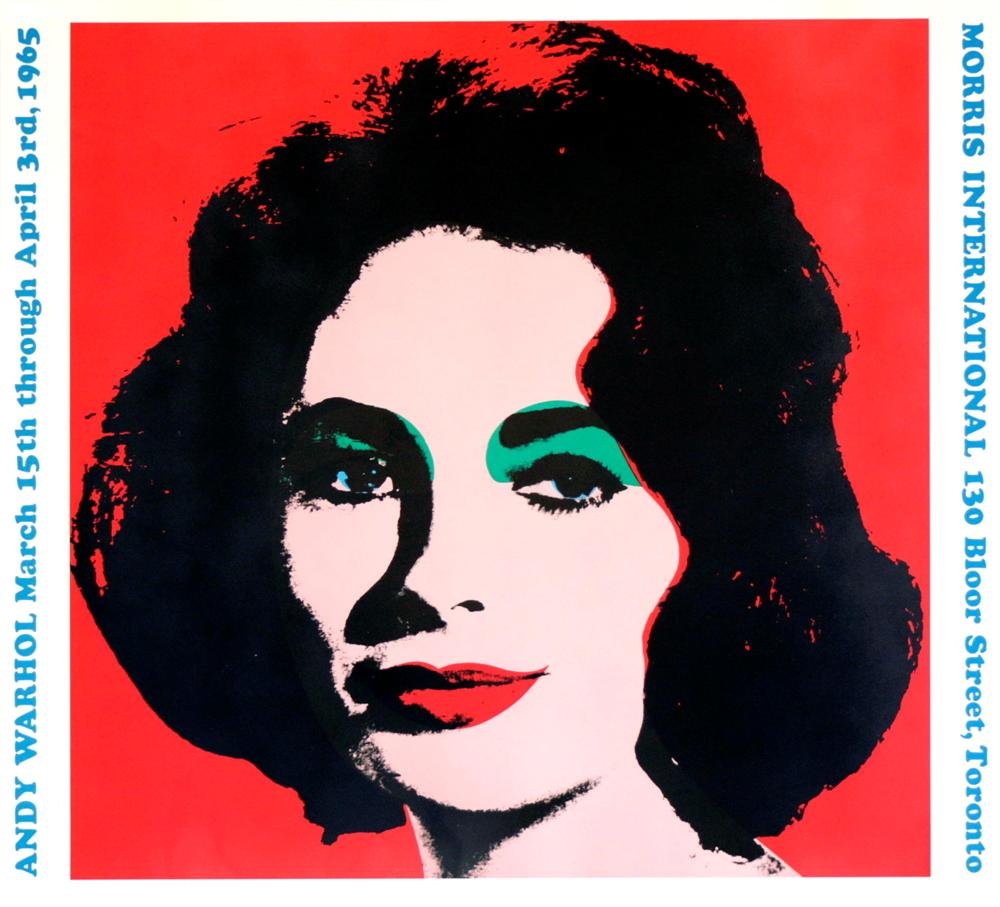 ANDY WARHOL [d'apres] - Liz Taylor: Andy Warhol [d'apres] (American, 1928 - 1987). "Liz Taylor [Morris International]". Color poster. 1965. Edition unknown, presumed small. White wove paper. The full sheet. Fine impression. Fine conditi