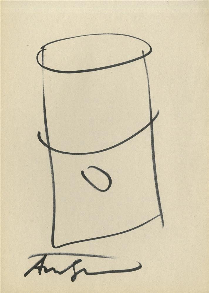 ANDY WARHOL - Campbell's Soup Can #2: Andy Warhol (American, 1928 - 1987). "Campbell's Soup Can #2 [drawing]". Marker drawing on paper. c1978. Signed by Warhol in black marker. Cream wove paper. Fine Condition. Provenance: Gifted from And
