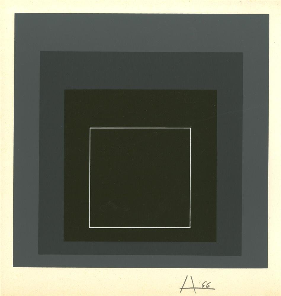 JOSEF ALBERS - White Line Square VIII-a: Josef Albers (German/American, 1888 - 1976). "White Line Square VIII-a (miniature edition) [from: White Line Squares - Series I]". Original color silkscreen. 1966. Signed in pencil with the initial an
