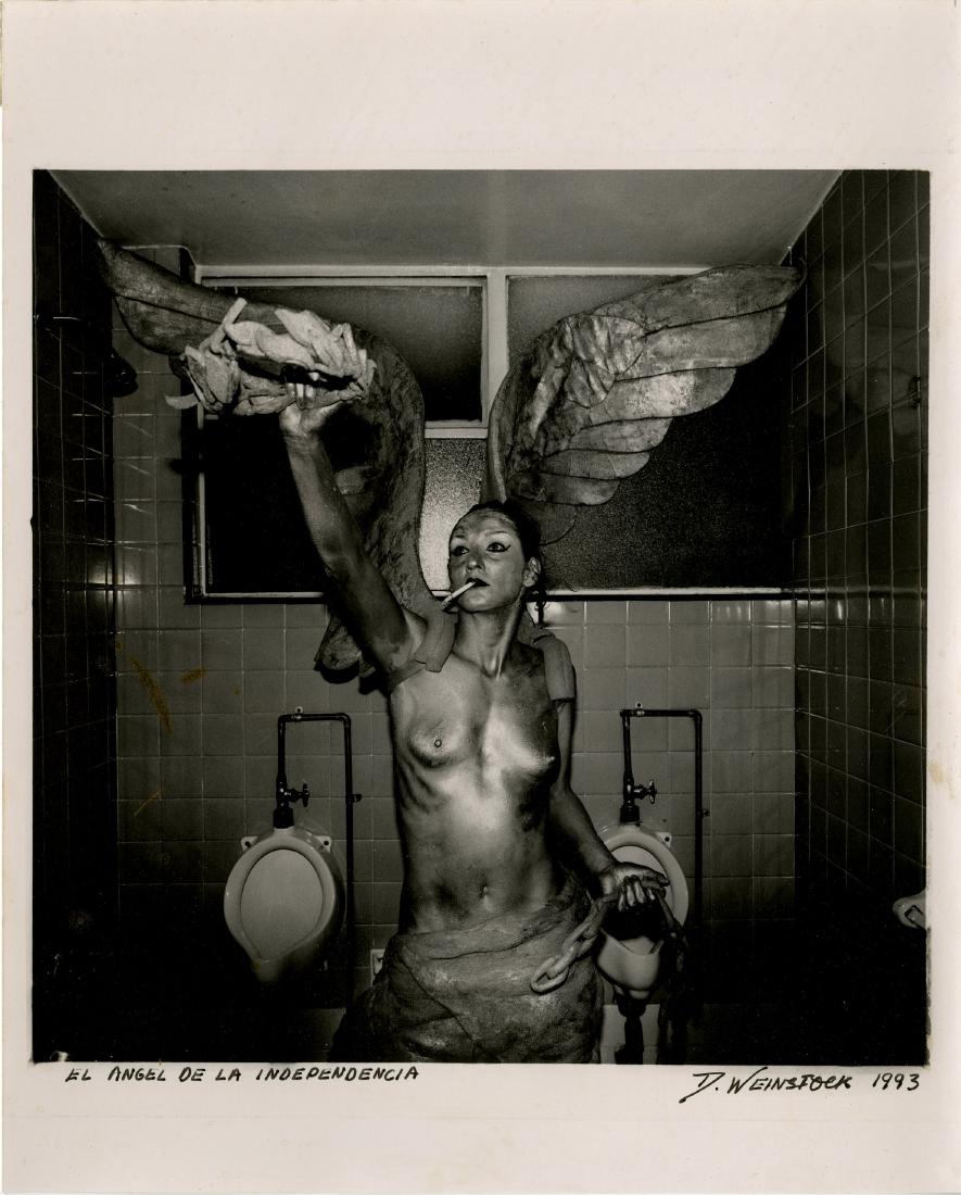 DANIEL WEINSTOCK - El Angel de la Independencia: Daniel Weinstock (Mexican/American, b.1957). "El Angel de la Independencia". Vintage Silver Gelatin Print. 1993. Printed 1993. Signed, titled, and dated, lower margin. Fair condition; some printing st