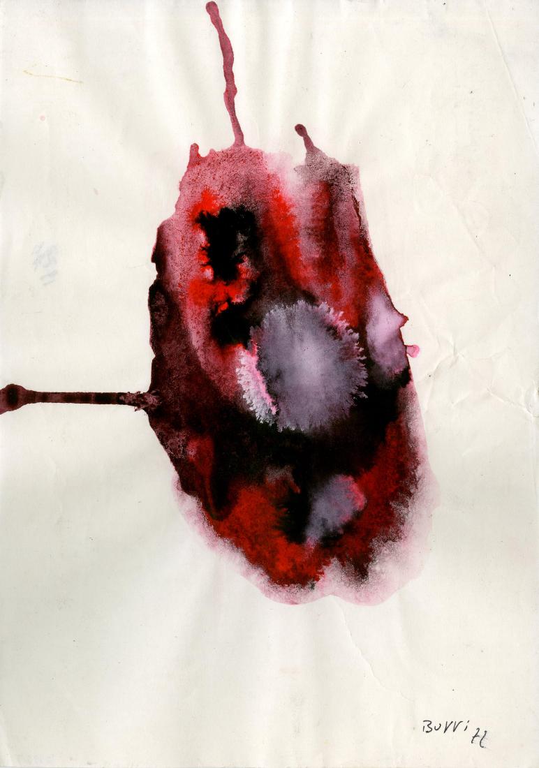 ALBERTO BURRI - Combustione #1: Alberto Burri (Italian, 1915-1995). "Combustione #1". Mixed media on paper. 1972. Signed and dated, lower right. Condition: some creasing and rippling (incurred while painting was created), else very