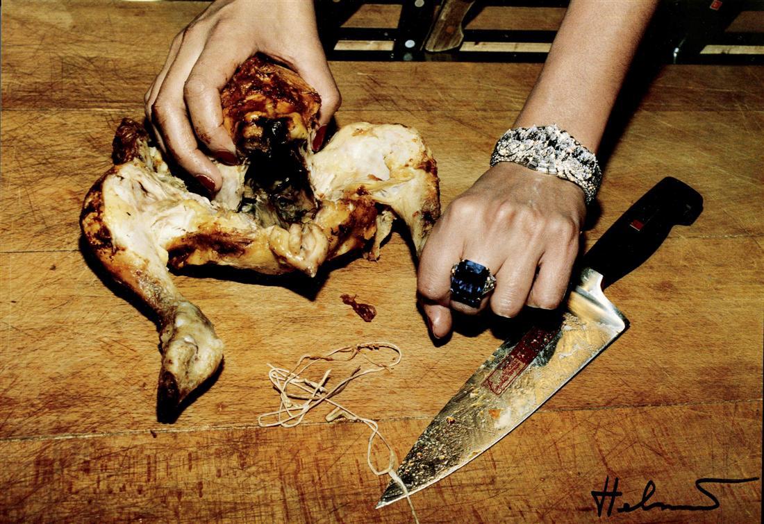 HELMUT NEWTON - French Vogue II: Helmut Newton (German/Australian, 1920-2004). "French Vogue II [Paris]". Original vintage color photolithograph. 1994. Printed 2000. Signed in black marker, lower right. Edition unknown, presumed smal