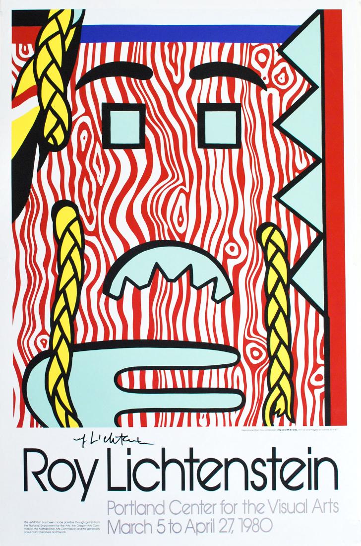 ROY LICHTENSTEIN - Head with Braids: Roy Lichtenstein (American, 1923-1997). "Head with Braids". Color offset lithograph. 1980. Signed in black marker, lower left. Edition unknown, presumed small. White wove paper. The full sheet. Fine i