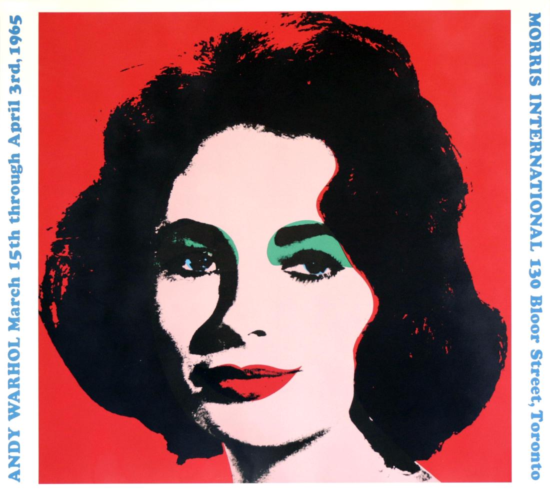 ANDY WARHOL [d'apres] - Liz Taylor: Andy Warhol [d'apres] (American, 1928 - 1987). "Liz Taylor [Morris International]". Color poster. 1965. Edition unknown, presumed small. White wove paper. The full sheet. Fine impression. Fine conditi