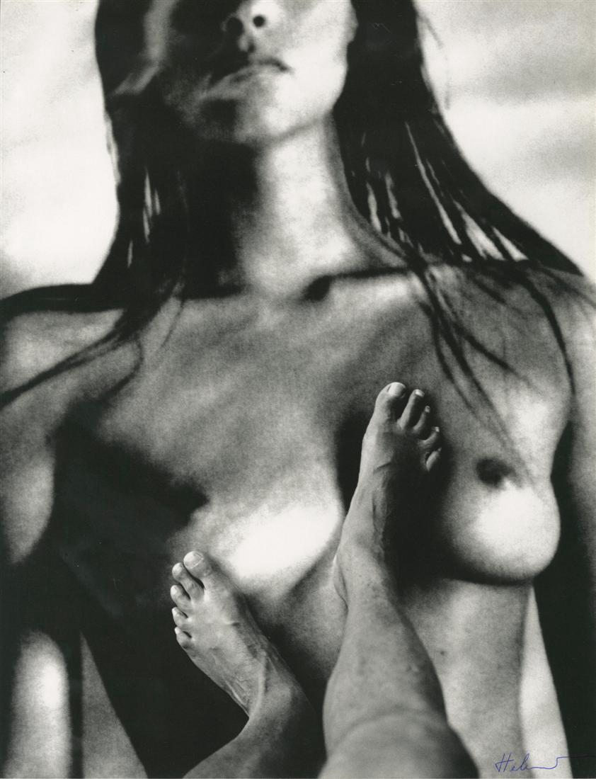 HELMUT NEWTON - My Feet and Big Nude, Monte Carlo: Helmut Newton (German/Australian, 1920-2004). "My Feet and Big Nude, Monte Carlo". Original vintage photolithograph. 1994. Printed 1995. Signed in pen, lower right. Edition unknown, presumed small. Hi