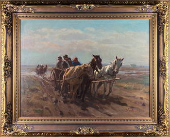 JANOS VISKY (HUNGARIAN, 1891 - 1987), HORSE CARRIAGE OIL PAINTING (1 of 1)