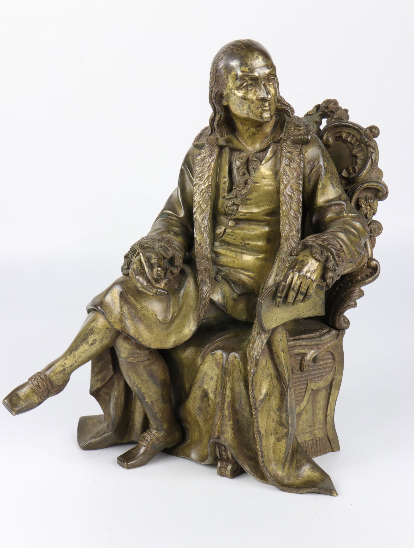 GILT BRONZE SCULPTURE OF BENJAMIN FRANKLIN: GILT BRONZE SCULPTURE OF BENJAMIN FRANKLIN 24.5 CM HIGH 18 CM WIDTH 3.7 KG