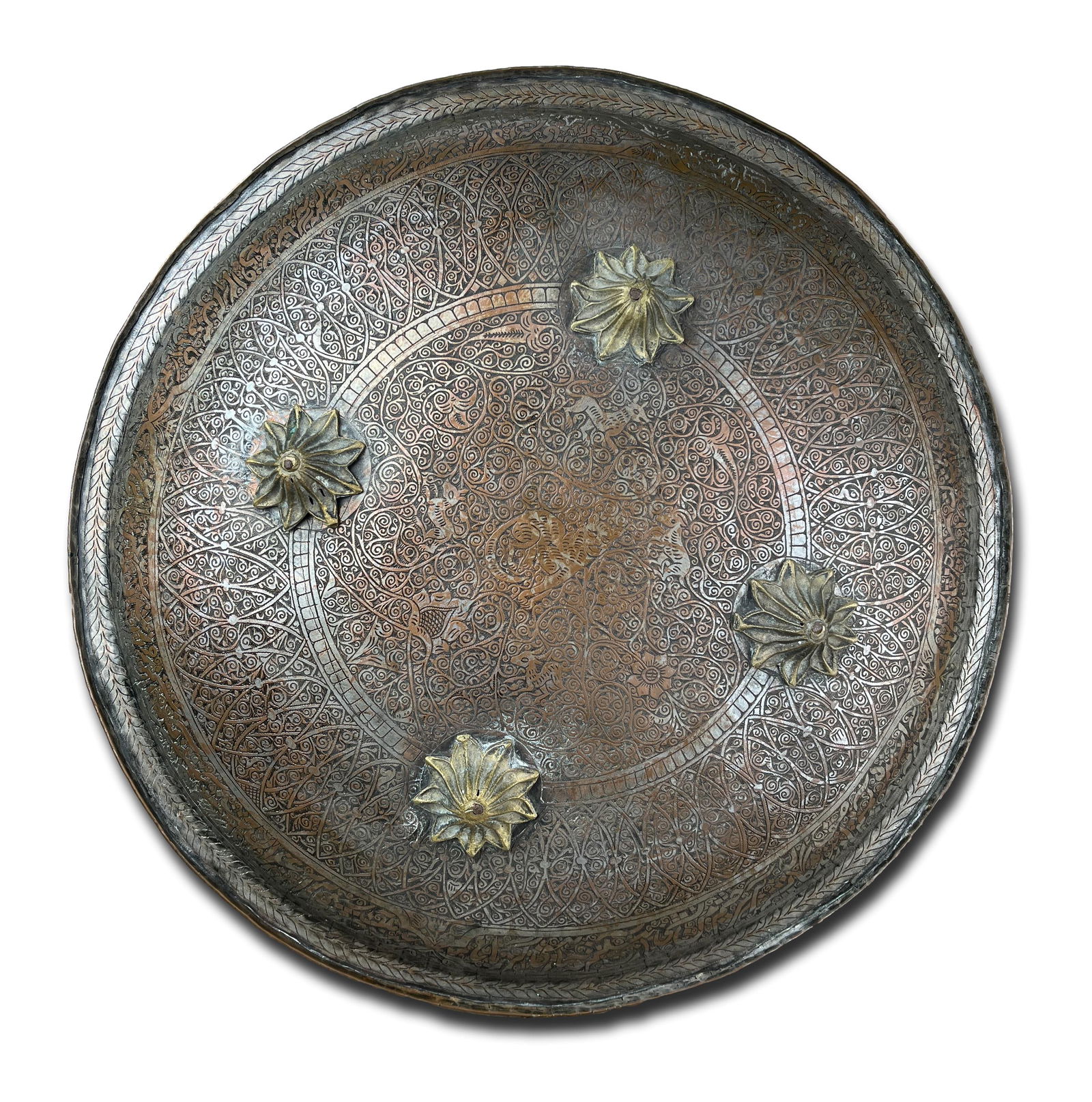 AN INDO-PERSIAN SHIELD, 19TH C: AN INDO-PERSIAN DHAL OR SIPAR, 19TH C 55 CM DIAMETER