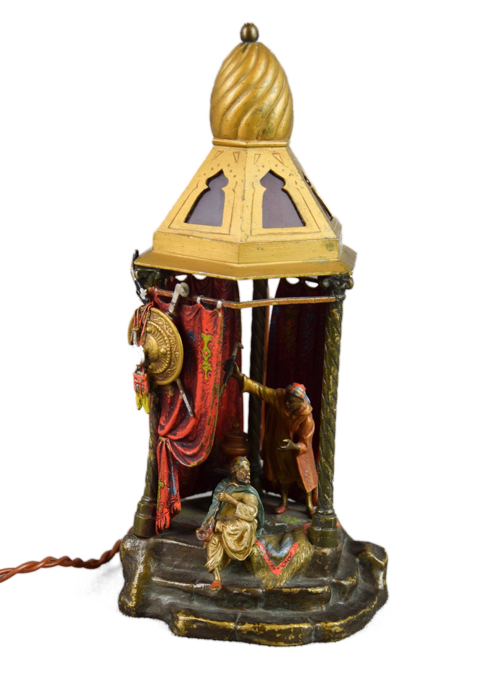 FRANZ XAVER BERGMANN (1861-1936), BEDOUIN TENT WITH TWO MARCHANTS, VIENNESE BRONZE LAMP (1 of 1)