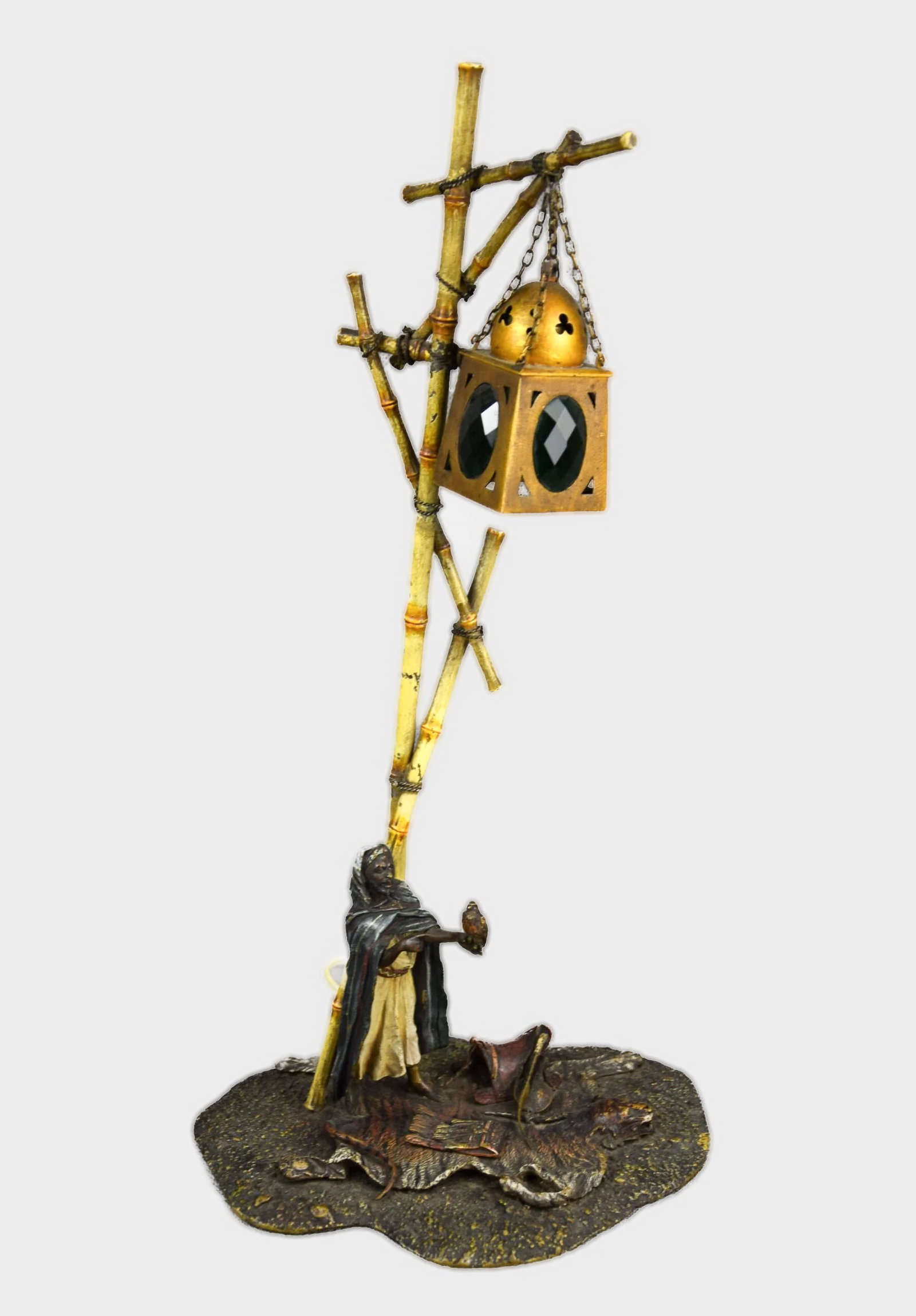 FRANZ XAVER BERGMANN (1861 - 1936), BEDOUIN FALCONER, VIENNESE BRONZE LAMP (1 of 1)