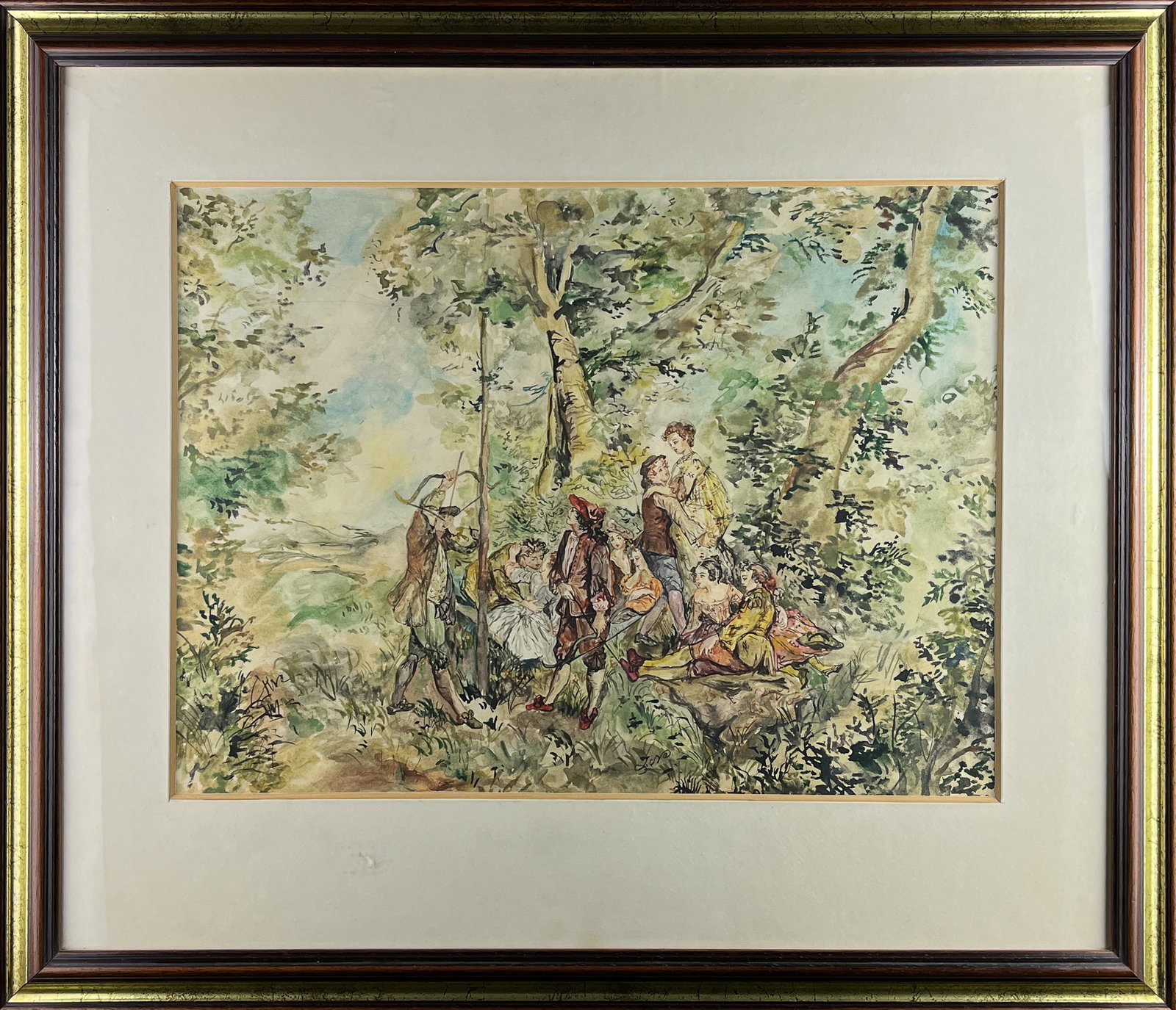 GENRE SCENE IN STYLE OF ANTOINE WATTEAU, SIGNED (1 of 1)