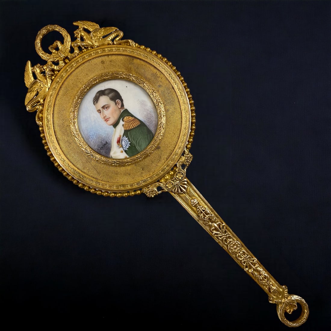 EMPIRE-STYLE VANITY MIRROR WITH A MINIATURE PORTRAIT OF NAPOLEON, 19TH C. (1 of 1)