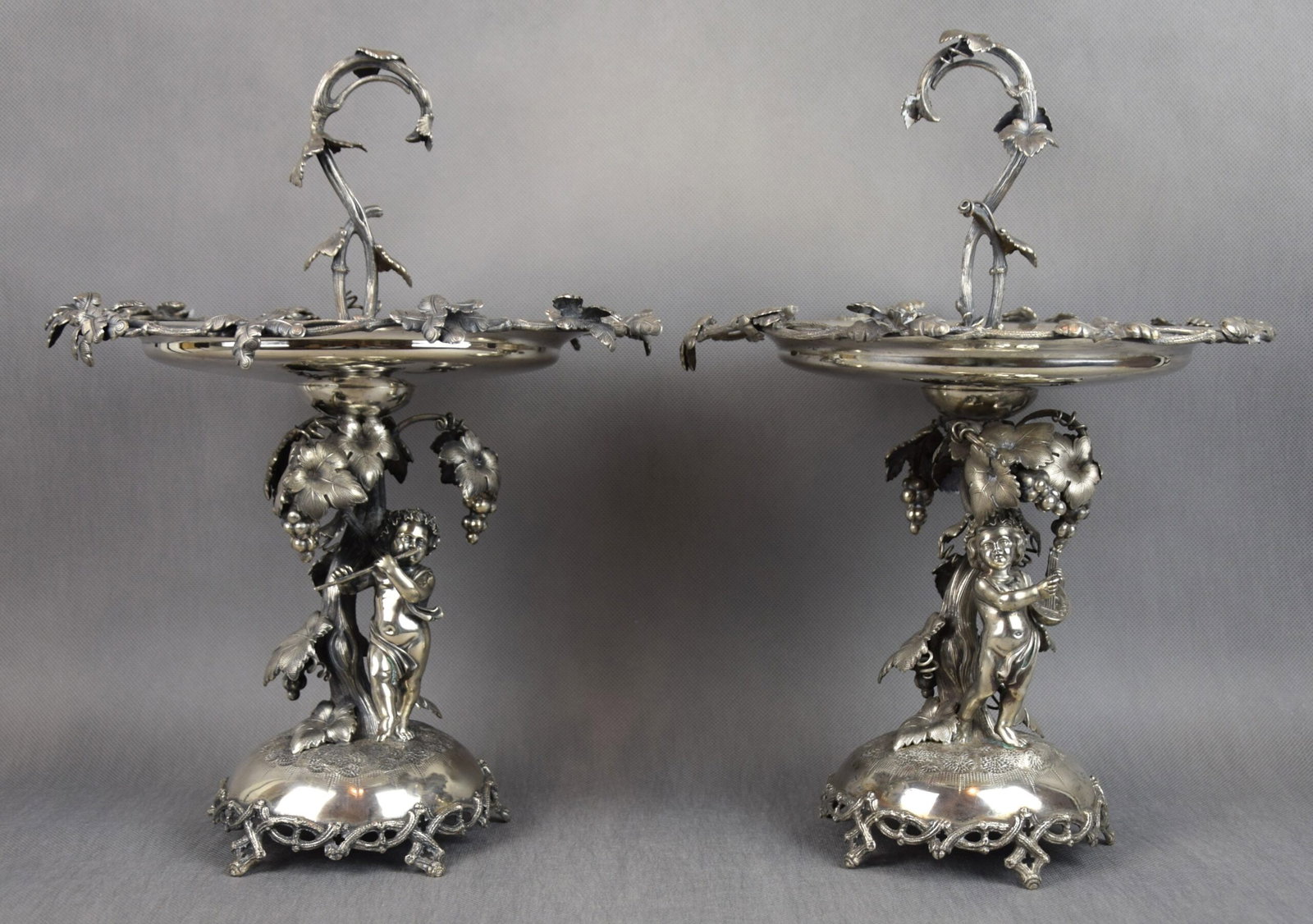PAIR OF FRUIT STANDS WITH CUPIDS, SILVER, 19TH C, GERMANY (1 of 1)