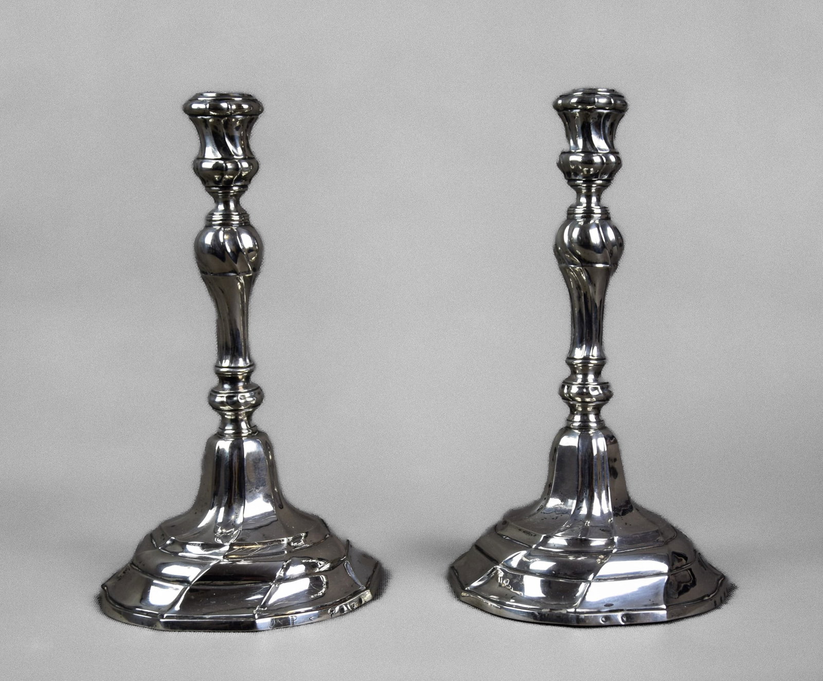 PAIR OF BAROQUE SILVER CANDLESTICKS NETHERLANDS, MONS, 1796, (1 of 1)