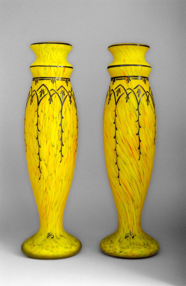 PAIR OF DECORATIVE VASES, FRANCE, LEGRAS & CIE., VERRERIES DE SAINT DENIS, AFTER 1920. (1 of 1)