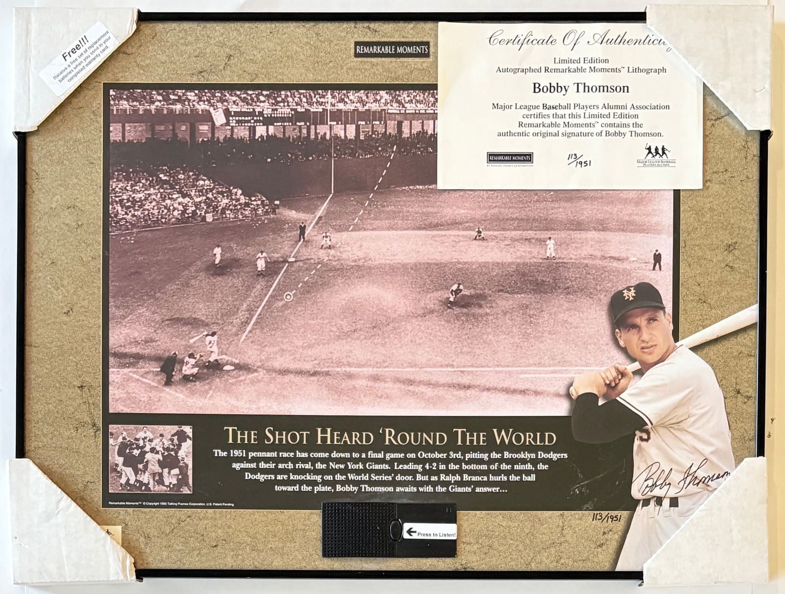 Bobby Thomson - The Shot Heard 'Round the World, Hand Signed Poster (1 of 8)