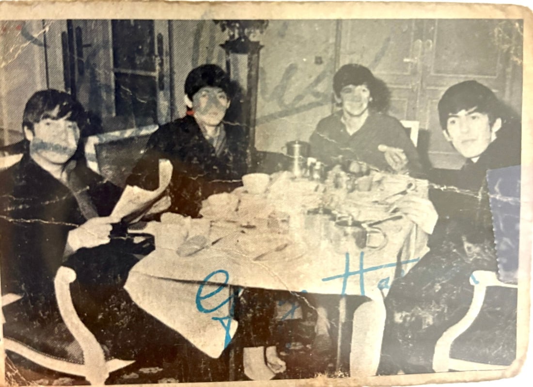 The Beatles - 1964 Topps Card, Hand Signed by George Harrison (1 of 6)