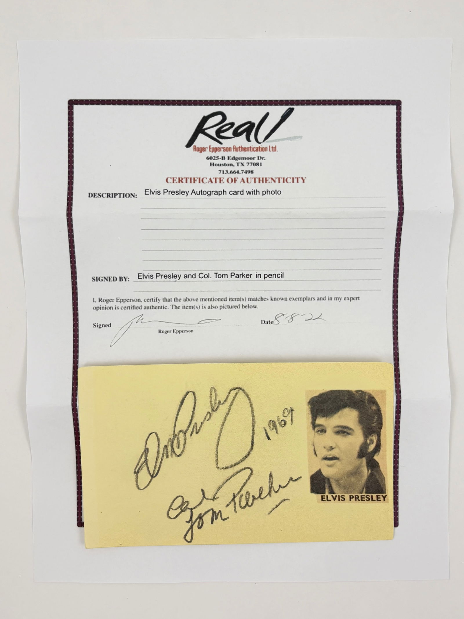 Elvis Presley & Col. Tom Parker, Hand Signed Card w/ COA (1 of 6)