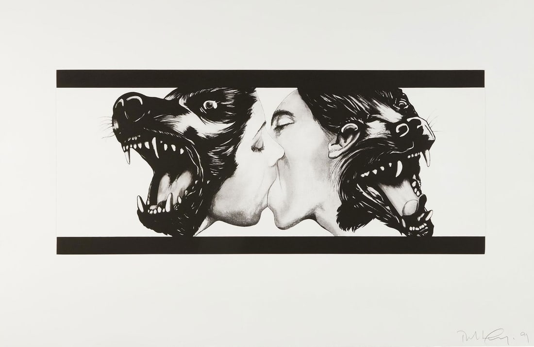 Robert Longo - Strong in Love, 1991: ROBERT LONGO (B. 1953) Strong in Love, 1991 Hand Signed towards the Bottom Right Photo-etching with Aquatint on Somerset Paper "Strong in Love" is a striking piece by renowned artist Robert Longo, cre