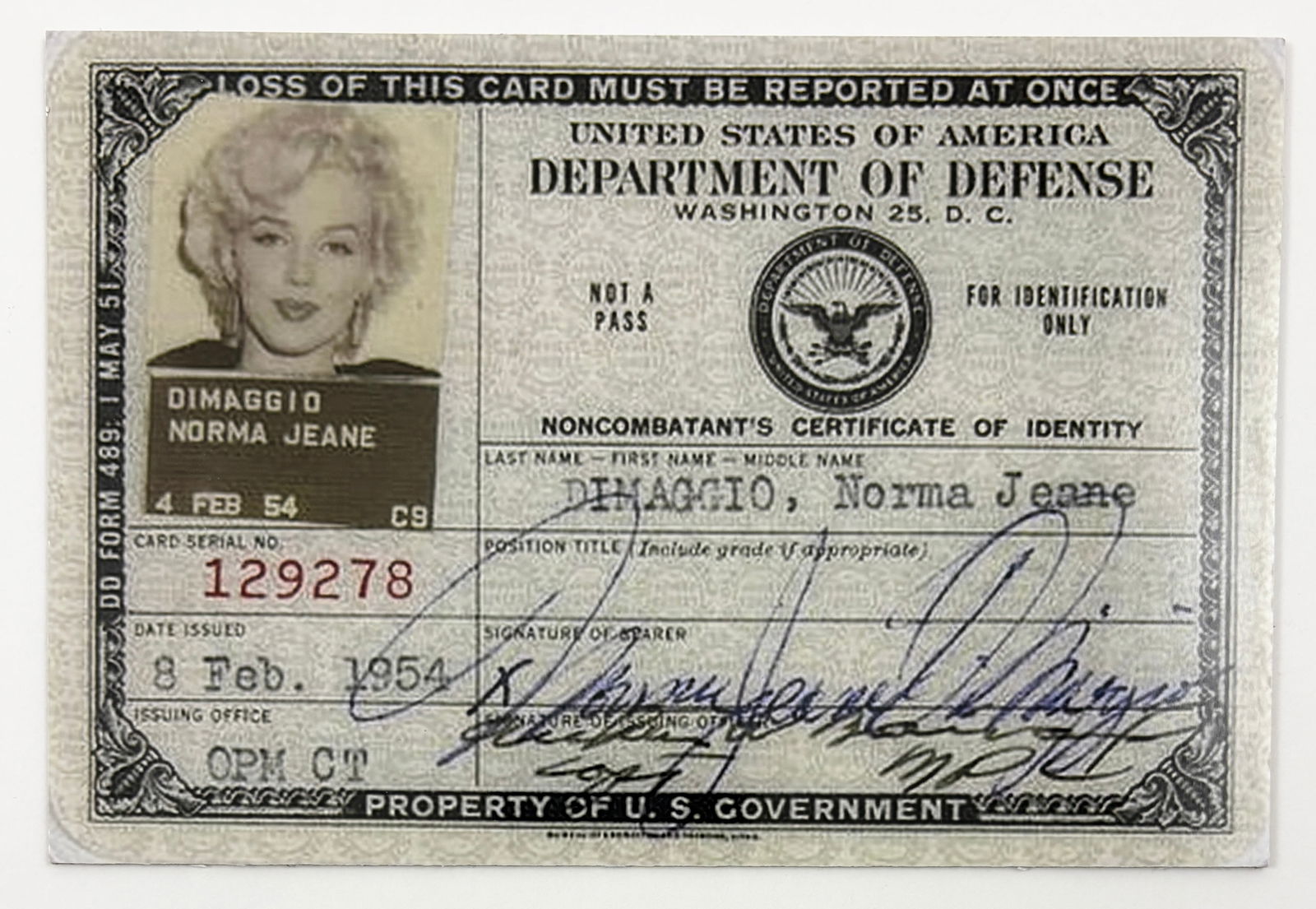Marilyn Monroe - Identity Card (1 of 3)