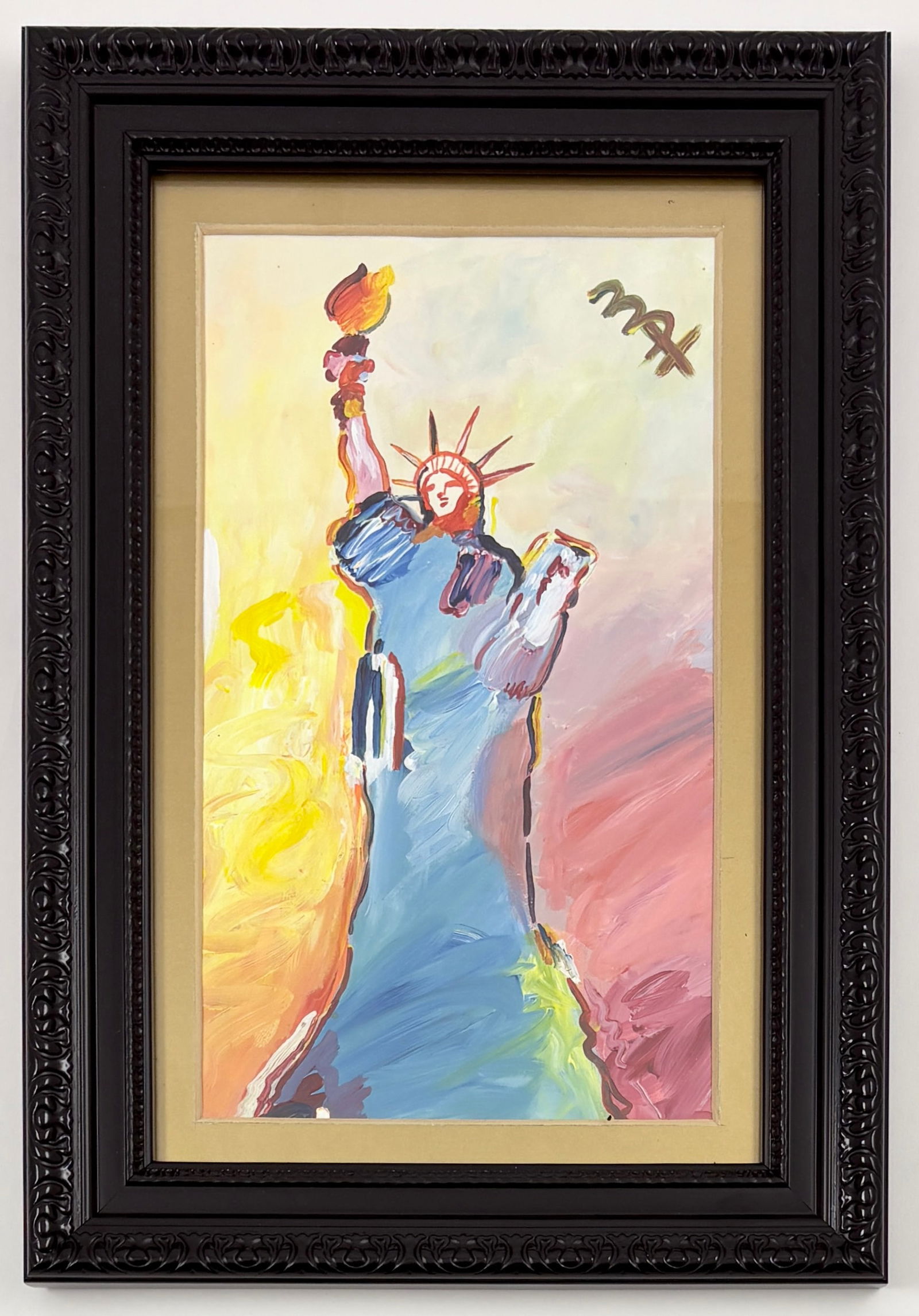 Peter Max - Statue of Liberty, Original Acrylic Painting w/ COA: PETER MAX (B. 1937) Statue of Liberty, 2005 Original Acrylic on Paper COA from Park West Gallery Dimensions: 12.25 x 17.25 inches This vibrant Statue of Liberty piece by Peter Max, created in 2005