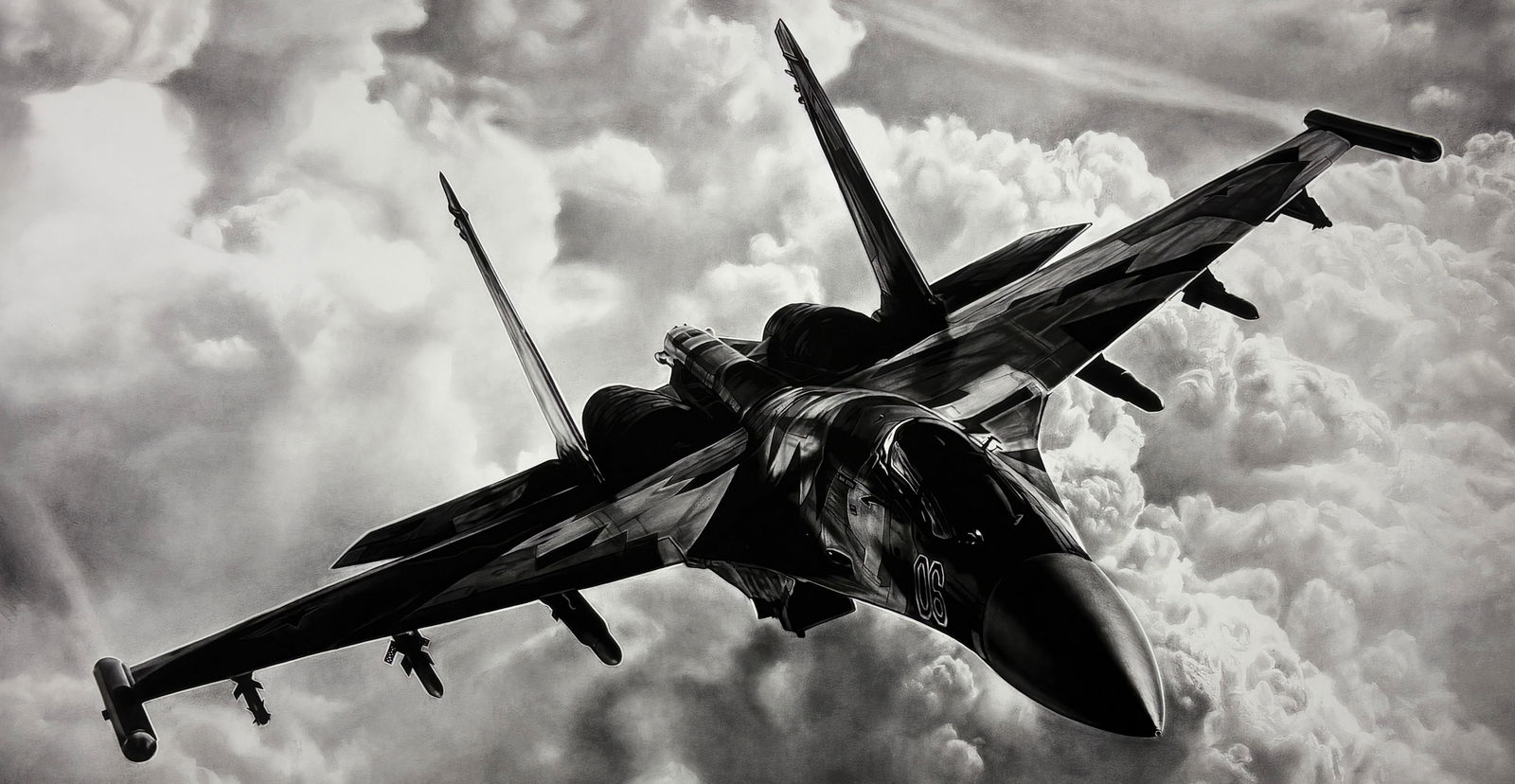 Robert Longo - Untitled (Russian SU-30 Fighter Jet), 2012: Robert Longo - Untitled, Russian SU-30 Fighter Jet, 2012 Offset Lithograph Dimensions: 42 x 24 inches This striking offset lithograph by Robert Longo, titled Untitled, Russian SU-30 Fighter Jet (2012)