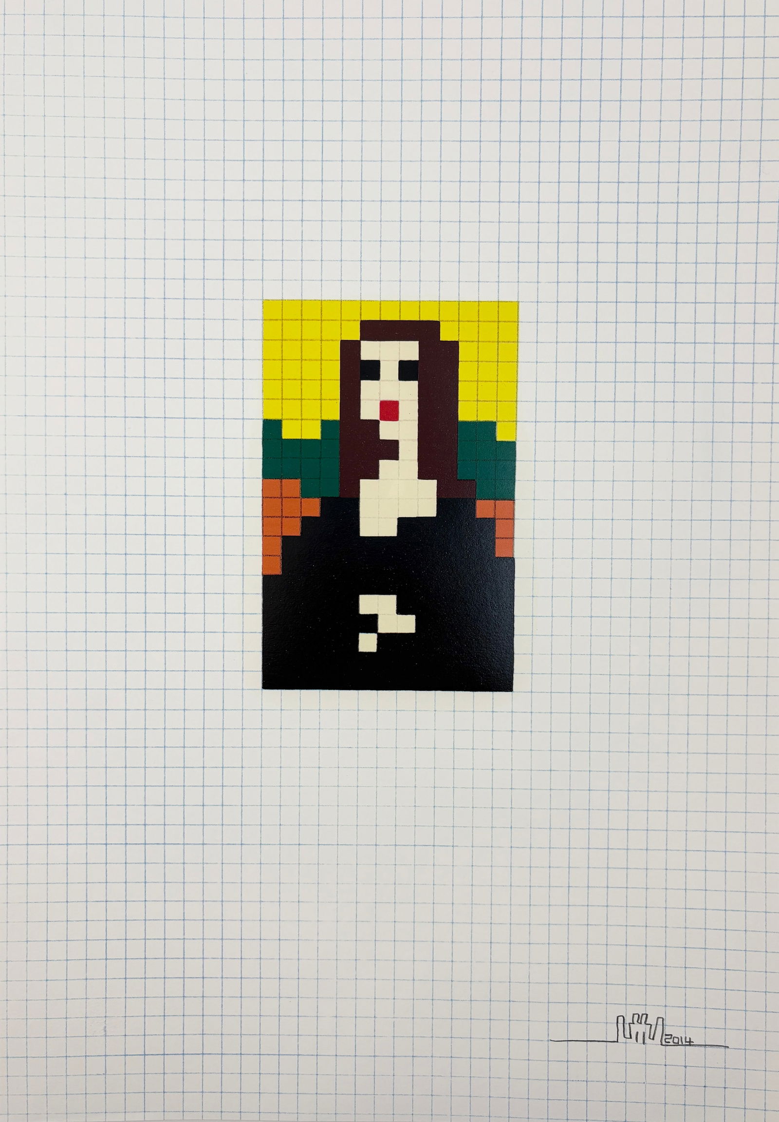 Space Invader - Low Res Mona Lisa, 2014 (Silkscreen on Graph Paper) (1 of 8)