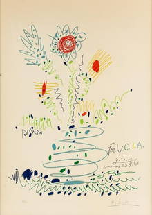 Pablo Picasso - Fleurs (for U.C.L.A.): PABLO PICASSO (1881-1973) Fleurs (for U.C.L.A.), 1961 Signed and numbered from the edition of 100 Seven-color lithograph on Arches paper 21 x 29.5 inches (53.3 x 74.9 cm) Executed in 1961, Fleurs