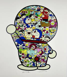 Takashi Murakami - Doraemon's Daily Life, 2019 (Silkscreen): TAKASHI MURAKAMI (B. 1962) Doraemon's Daily Life, 2019 Silkscreen on paper 23 x 19.75 inches This vibrant silkscreen print by Takashi Murakami, titled Doraemon's Daily Life, was created in 2019 as